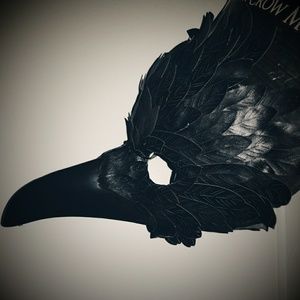 Black Faux Leather feather Crow Mask